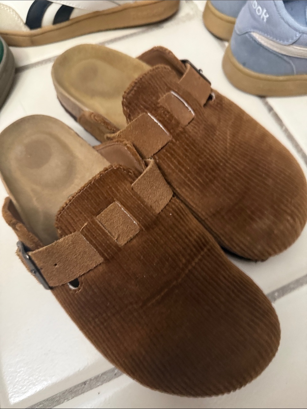 Womens Brown Corduroy Slip-On Clogs